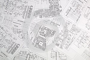 Electronics and Engineering. Printed drawings of electrical circuits.