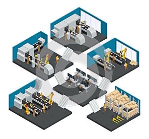 Electronics Factory Isometric Multistory Composition