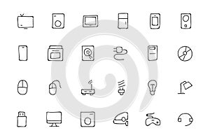 Electronics Hand Drawn Doodle Icons 1