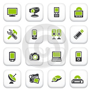 Electronics icons. Green gray series.