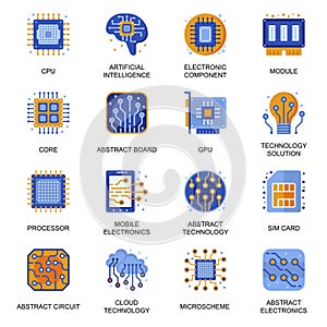 Electronics icons set in flat style.