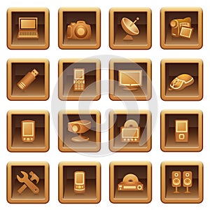 Electronics icons for web. Brown series.