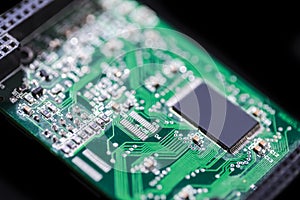 Electronics Industry and Manufacturing. Macro Shoot of Produced Mini Printed Circuit Boards with Surface Mounted Components