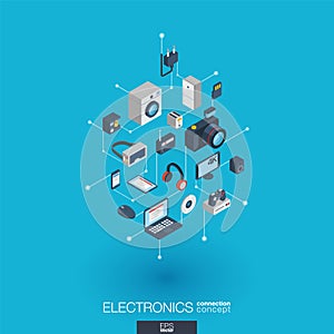 Electronics integrated 3d web icons. Digital network isometric concept.