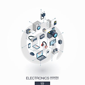 Electronics integrated 3d web icons. Digital network isometric concept.