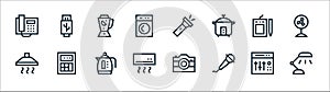 Electronics line icons. linear set. quality vector line set such as desk lamp, microphone, air conditioner, extractor, graphic