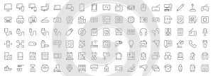 Electronics line icons. Vector illustration include icon - hardware, keyboard, disk, hvac, kitchen appliances