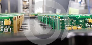 Electronics Manufacturing Services, Assembly Of Circuit Board arrangement, close-up of the raw of PCBA in tray