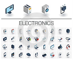 Electronics and Multimedia isometric icons. 3d vector photo