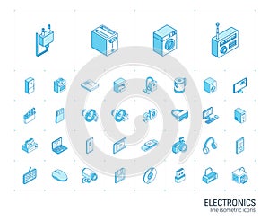 Electronics and Multimedia isometric line icons. 3d vector