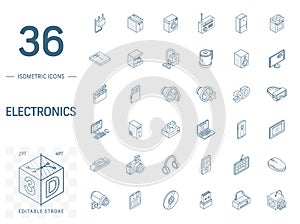 Electronics and Multimedia isometric line icons. 3d vector