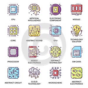 Electronics parts flat icons set.