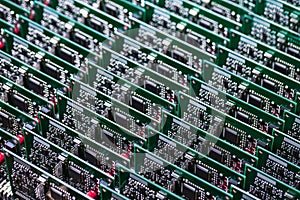 Electronics Production Concepts. Closeup View of Batch of Ready Automotive Printed Circuit Boards