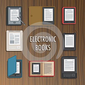 Electronics reader book collection. Vector.