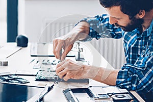 Electronics repair shop laptop components tools