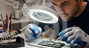 Electronics Repair Technician Working on a Smartphone