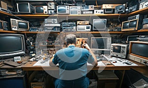 Electronics Repair Technician Working in a Vintage Workshop