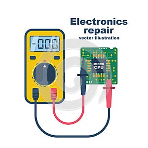 Electronics repair. Tester checking. Multimeter icon.