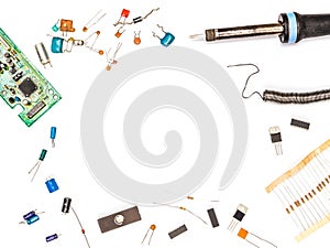 Electronics set. Electronic components and electronics tools.