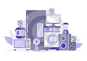 Electronics Store that Sells Computers, TV, Cellphones and Buying Home Appliance Product in Flat Background Illustration