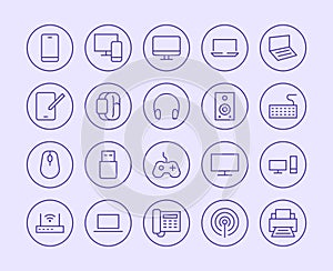 Electronics, Technology Store Line Icon. Vector Illustration Flat style. Included Icons as Tv, Computer, Phone, Audio