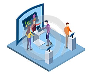 Electronics tradeshow isometric vector illustration