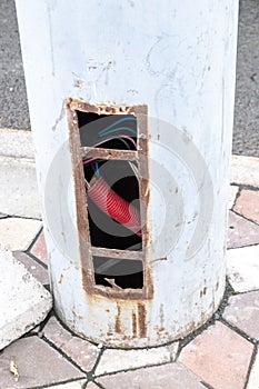 Wires inside a lamp post