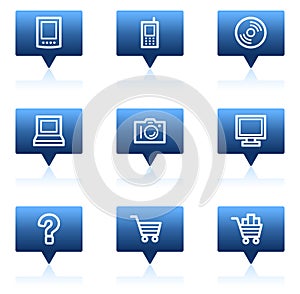 Electronics web icons set 1, blue speech bubbles