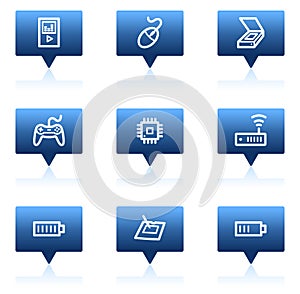 Electronics web icons set 2, blue speech bubbles