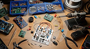 Electronics Workbench with Components and Tools