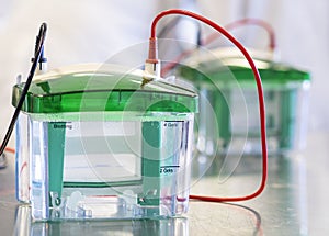 Electrophoresis chamber or tank prepared with solution