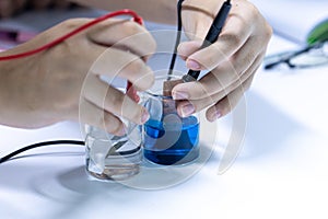 Electroplating experiment in chemistry laboratory.