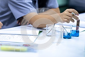 Electroplating experiment in chemistry laboratory.
