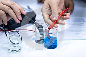 Electroplating experiment in chemistry laboratory.