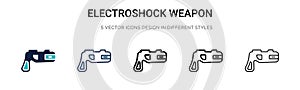 Electroshock weapon icon in filled, thin line, outline and stroke style. Vector illustration of two colored and black electroshock