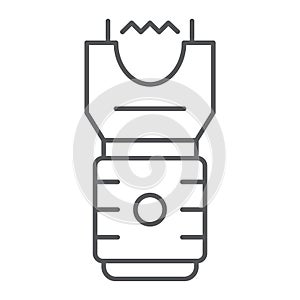 Electroshock weapon thin line icon, protection and security, firearm sign, vector graphics, a linear pattern on a white photo