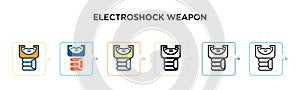 Electroshock weapon vector icon in 6 different modern styles. Black, two colored electroshock weapon icons designed in filled, photo