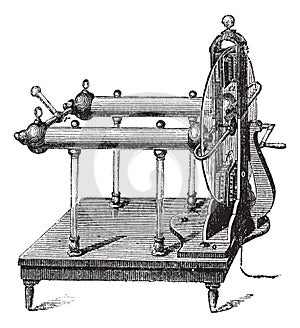 Electrostatic Generator by Jesse Ramsden, invented in 1768, vintage engraved illustration