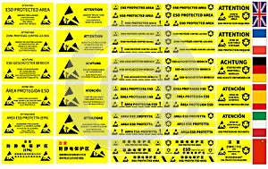 Electrostatic Sensitive Device (ESD) Collection Symbol with multi language