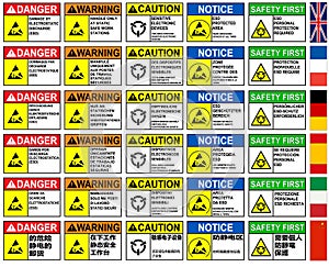 Electrostatic Sensitive Device ESD Collection Symbol with multi language