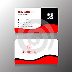 Elegan Red White Business Card With QR Code