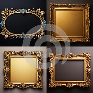 Elegance in Absence - A Quartet of Golden Frames on Luxurious Brown and Royal Blue - generative AI