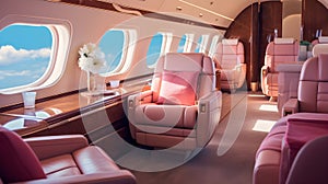 Elegance at Altitude: Pink Luxury Jet Interior