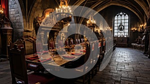 Elegance Amidst Darkness - Dracula\'s Castle Empty Dining Room