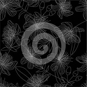 Elegance BLACK flowers on a gray background. The flowers are tender pattern. LACE