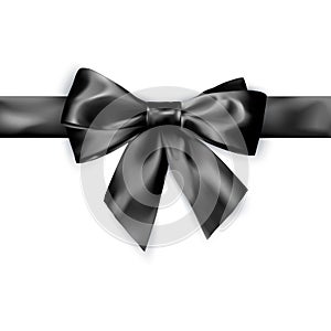 Elegance black satin bow with ribbon. Vector illustration isolated on white background