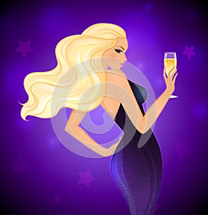 Elegance blond woman with champagne