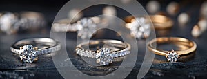 elegance and brilliance of diamond rings in various settings, highlighting their exquisite craftsmanship and sparkling