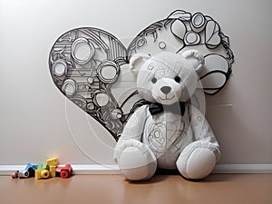 Elegance in Contrast: Laser Drawing of Teddy Bear Love in Black and White