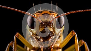 The Elegance of Entomology: Close-Up Portrait of a Cricket on Black